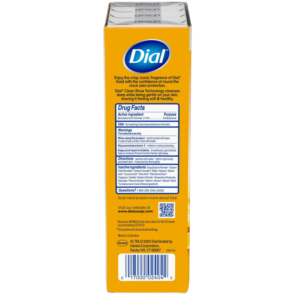 Dial Gold Antibacterial Deodorant Soap Odor Protection 4Oz (Pack of 4)