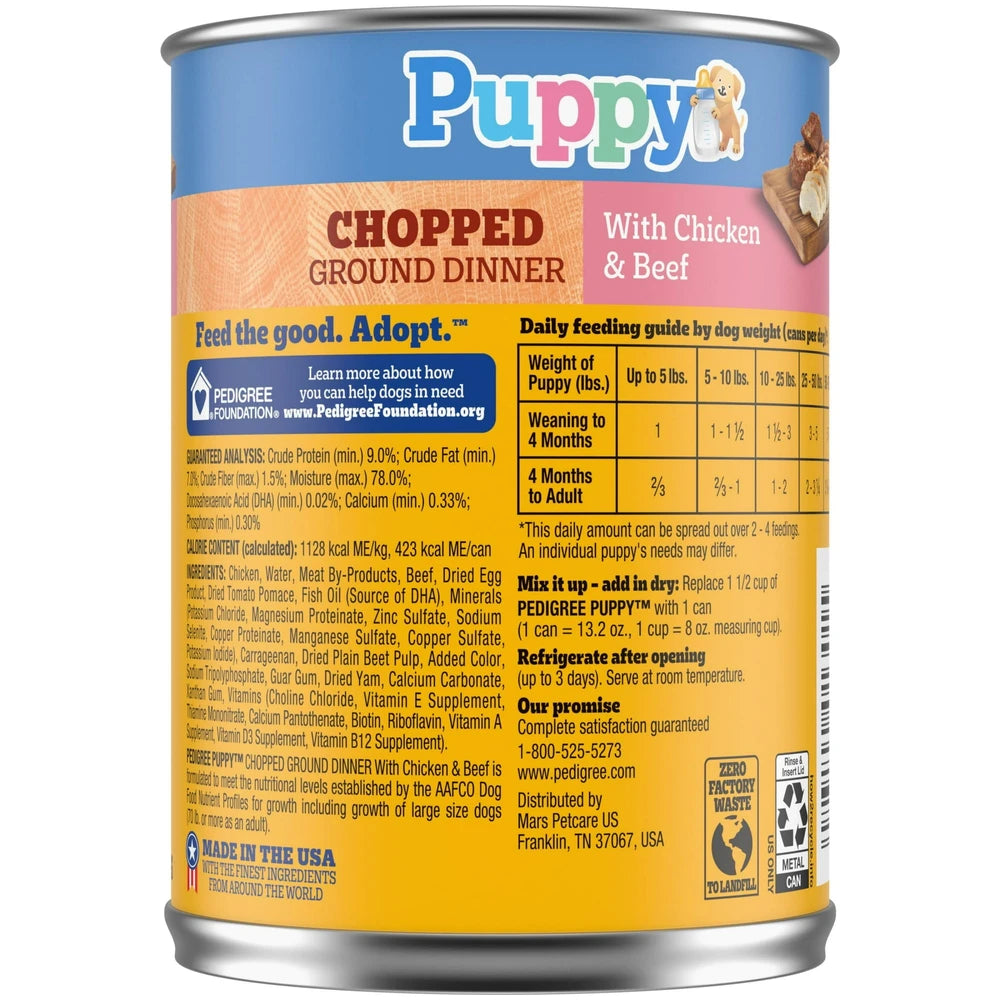 Pedigree Traditional Ground Dinner Chicken and Beef Canned Puppy Food (B000V9L7B) 13.2Oz (Pack of 12)