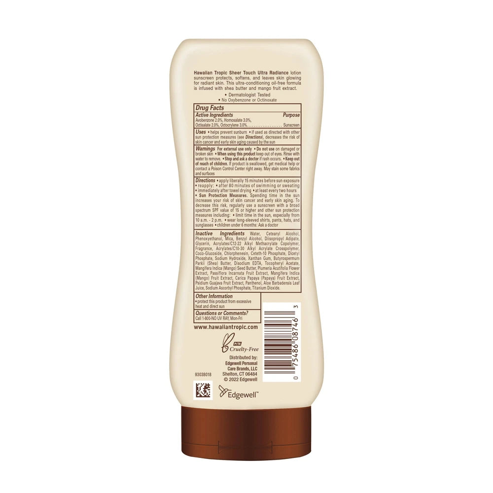 Hawaiian Tropic Sheer Touch Ultra Radiance Adult Sunscreen Lotion SPF 15 8 fl Oz (Pack of 12)