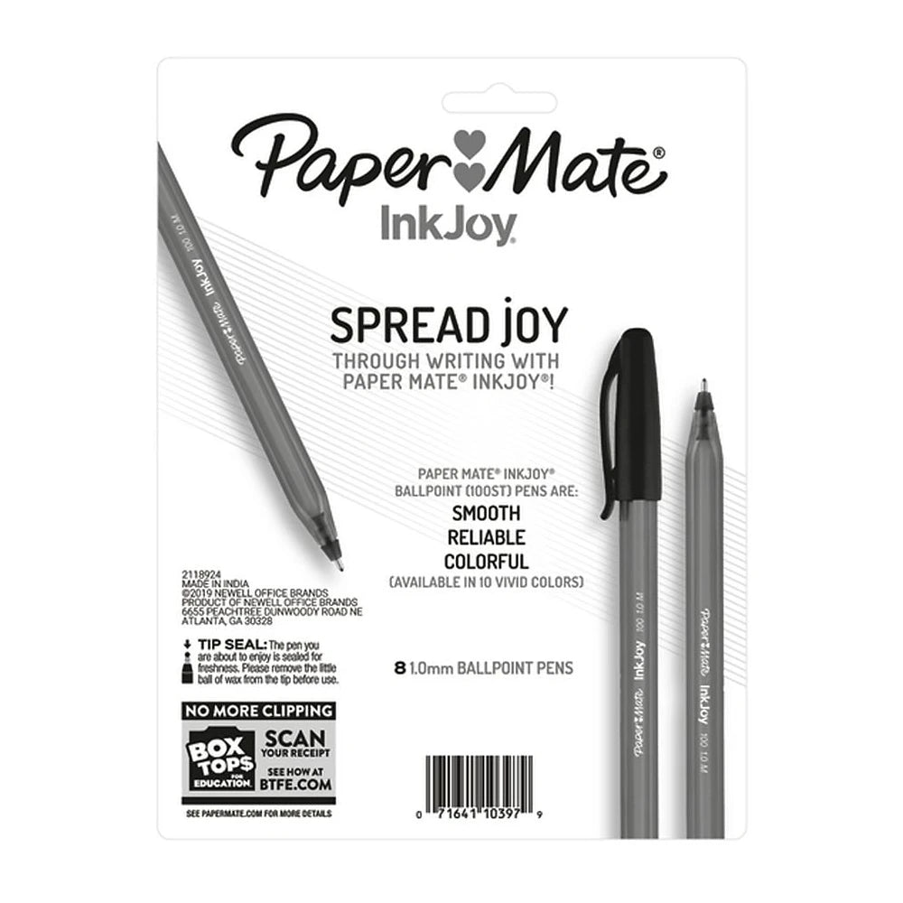 Paper Mate InkJoy 100ST Ballpoint Pens Medium Point (1.0mm) Black 8 Count 16.70 Oz (Pack of 12)