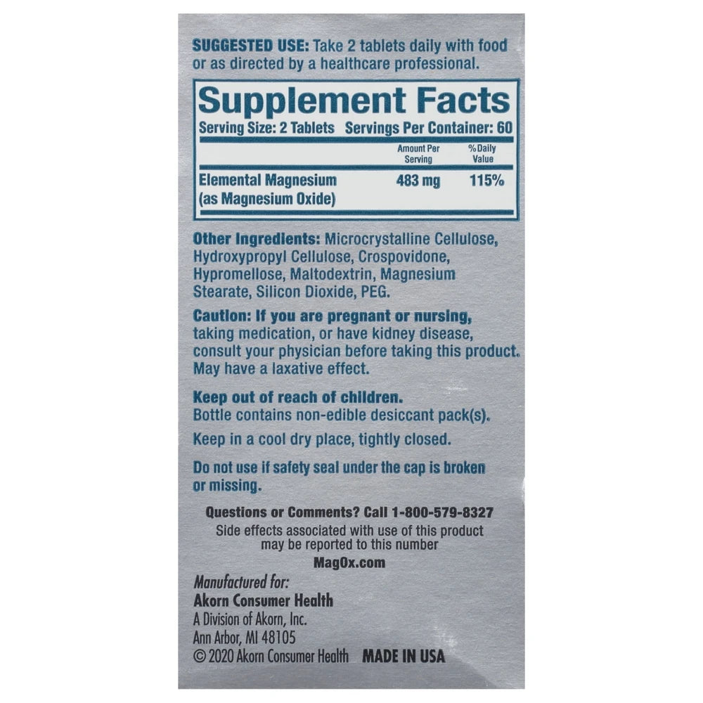 MagOx 400 Magnesium Supplement Tablets, 482.6 mg, 120-Count Bottles 2.4 Oz (Pack of 12)