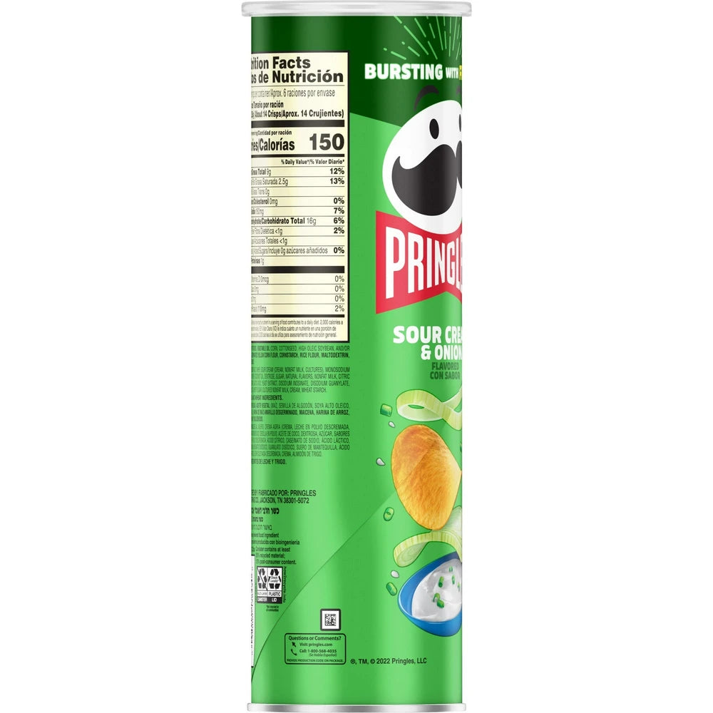 Pringles Sour Cream and Onion Potato Crisps Chips Lunch Snacks 5.5 Oz (Pack of 14)