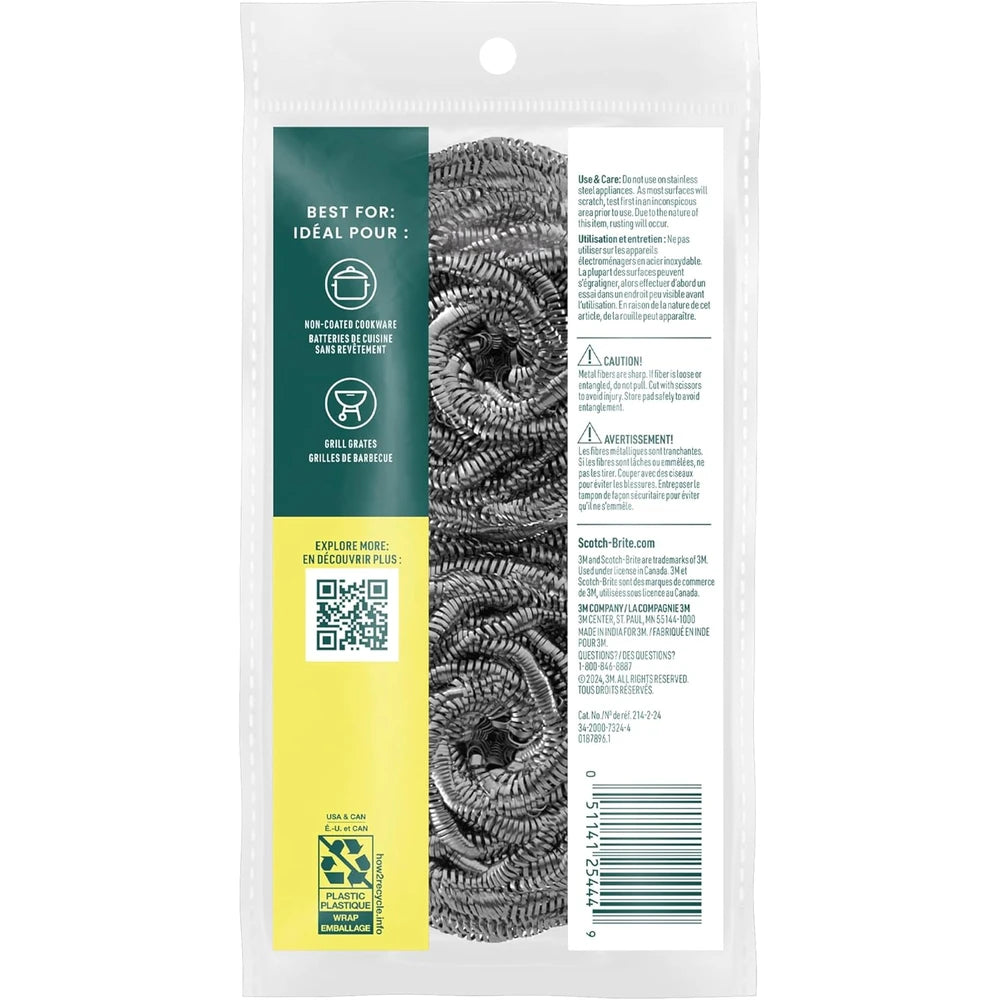 Scotch-Brite Stainless Steel Scrubbing Pads 2pk 2.6 Oz (Pack of 24)