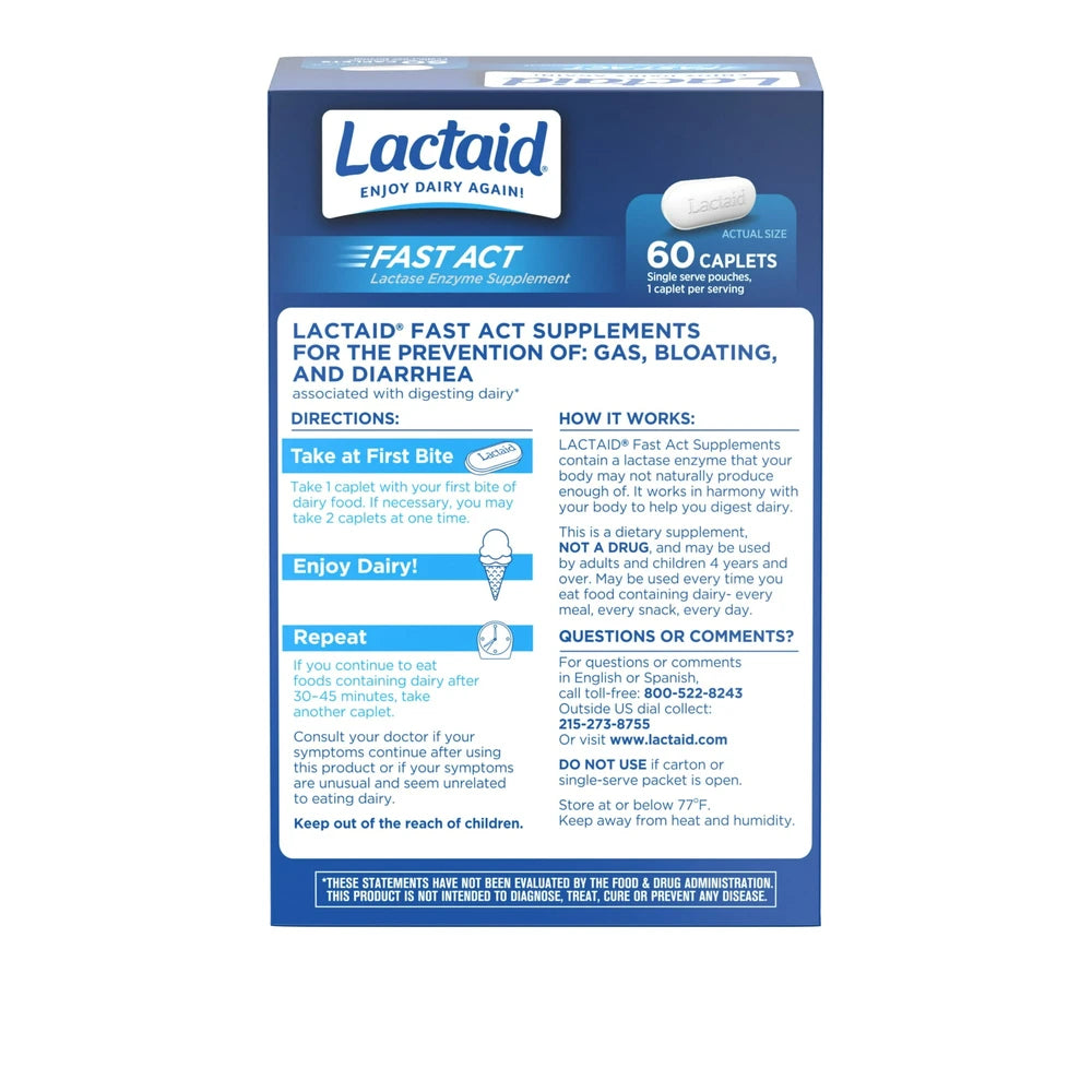Lactaid Fast Act Lactose Intolerance Caplets - 60pk 2.08 Oz (Pack of 24)