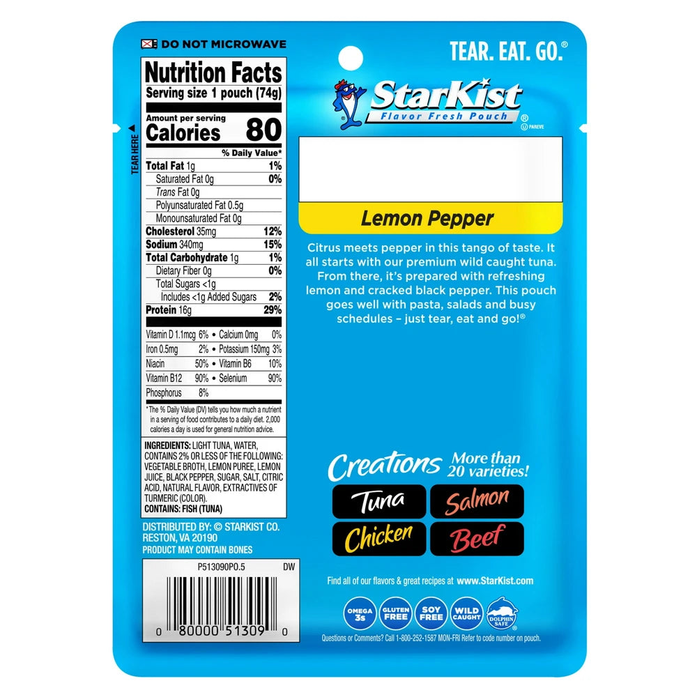 StarKist Tuna Creations Lemon Pepper 16g Protein Pouch 2.6 Oz (Pack of 24)