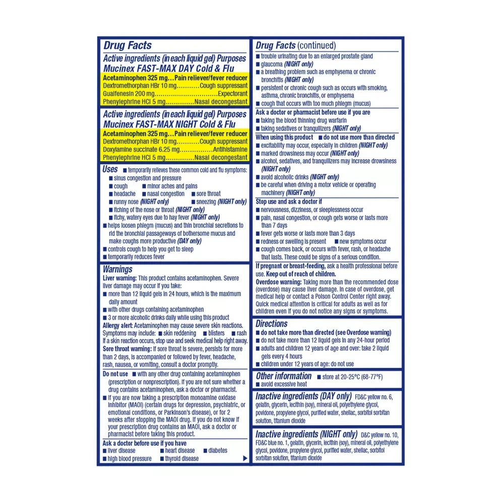 Mucinex Fast-Max Maximum Strength Cold & Flu Day And Night Medicine All-In-One 0.14 Oz (Pack Of 24)