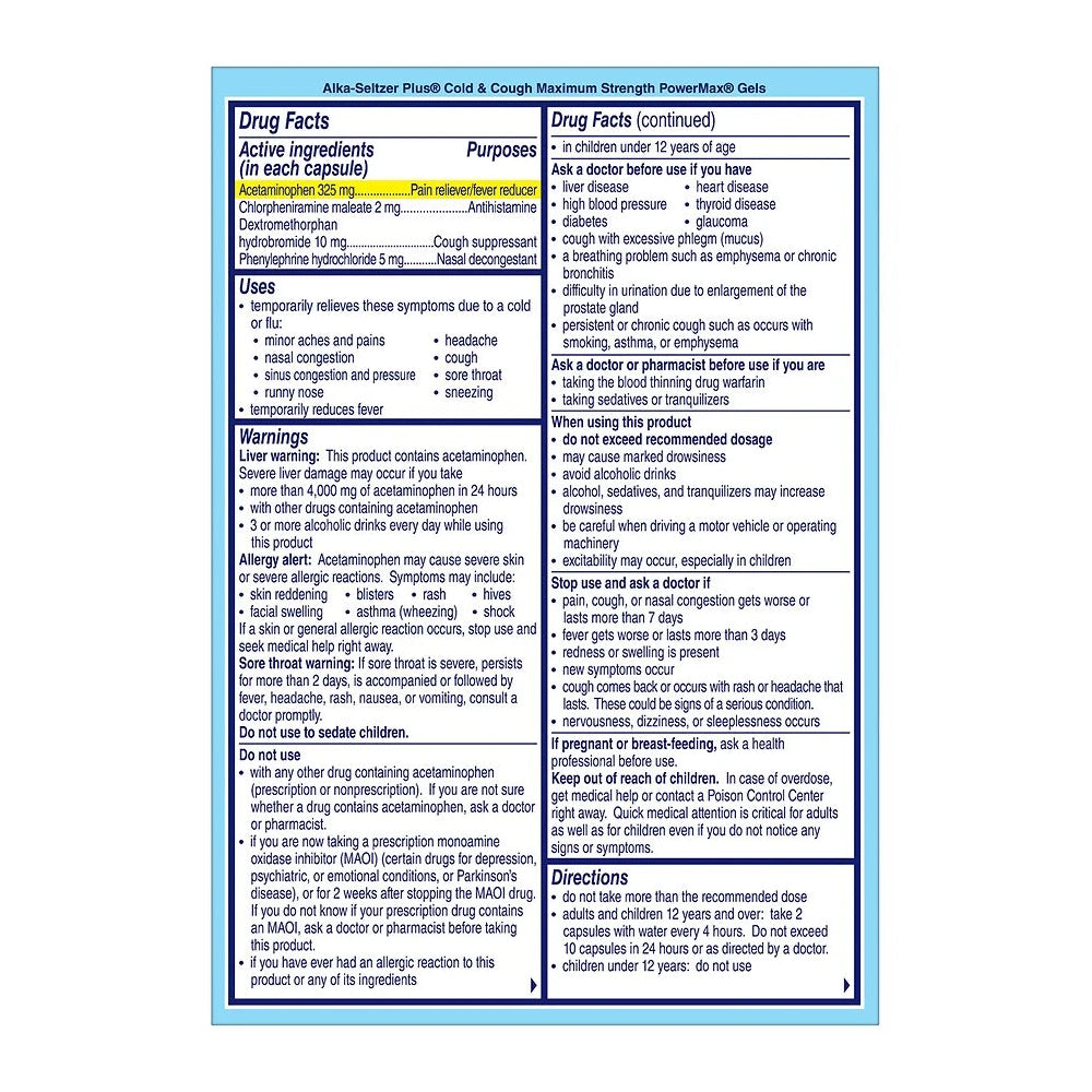 Alka-Seltzer Plus Maximum Strength Powermax Cold & Cough Liquid Gels 24 Ct (Pack of 24)