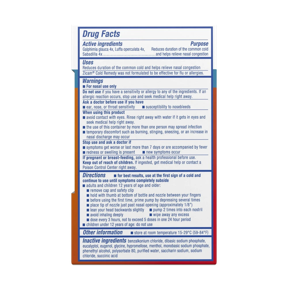 Zicam Cold Remedy Cold Shortening No-Drip Zinc-Free Nasal Spray - 0.5 Oz (Pack Of 24)