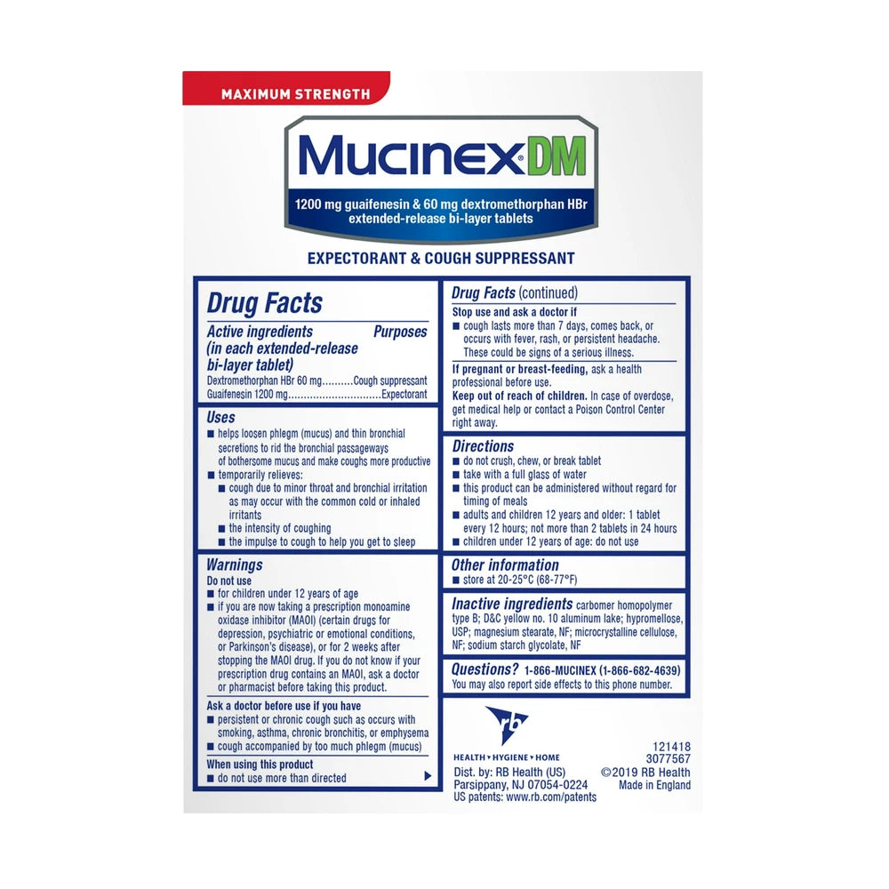 Mucinex Dm Max Strength 12 Hour Cough Medicine - Tablets - 14Ct 0.07 Oz (Pack Of 24)