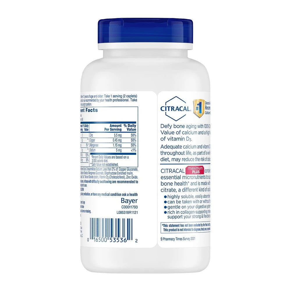 Citracal Maximum Plus Calcium Citrate With Vitamin D3 Caplets 180ct (Pack of 24)
