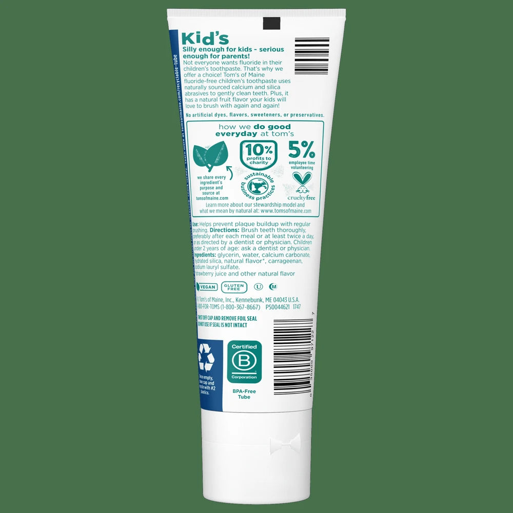 Tom s of Maine Kids Fluoride-Free Natural Toothpaste Silly Strawberry 5.1 Oz (Pack of 24)