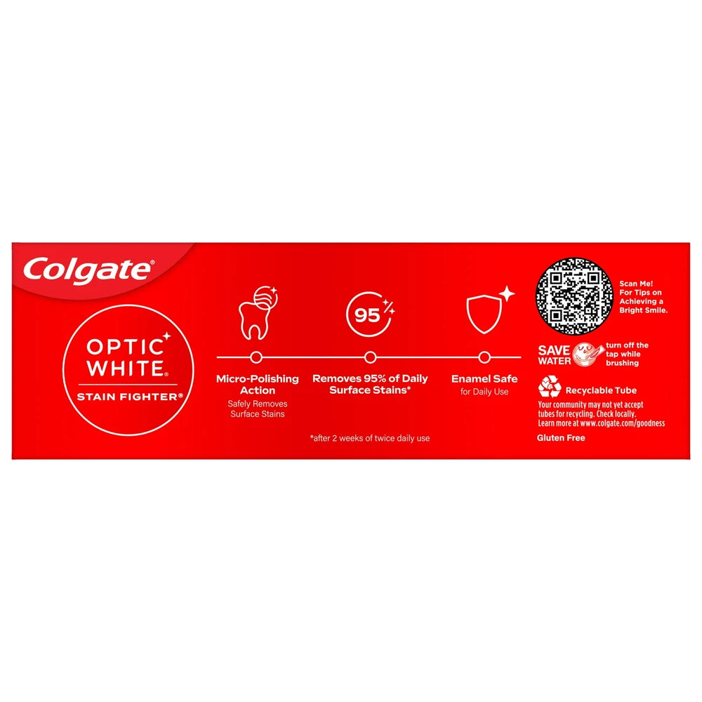 Colgate Optic White Stain Fighter Teeth Whitening Toothpaste Clean Mint 4.2 Oz (Pack of 24)