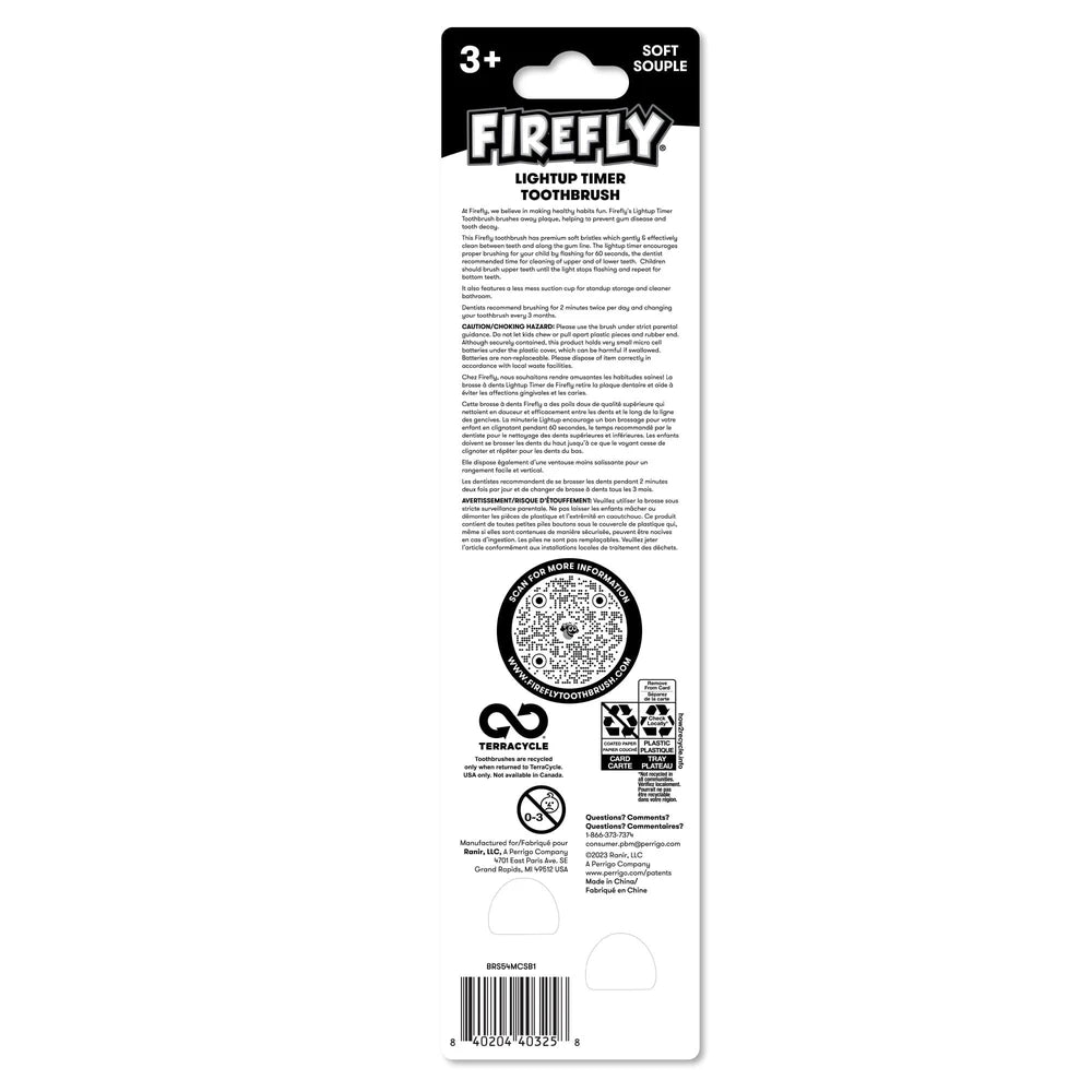 Firefly Light up Timer Toothbrush Premium Soft Bristles Ages 3+ 2 Count (Colors May Vary) 1.92 Oz (Pack of 24)