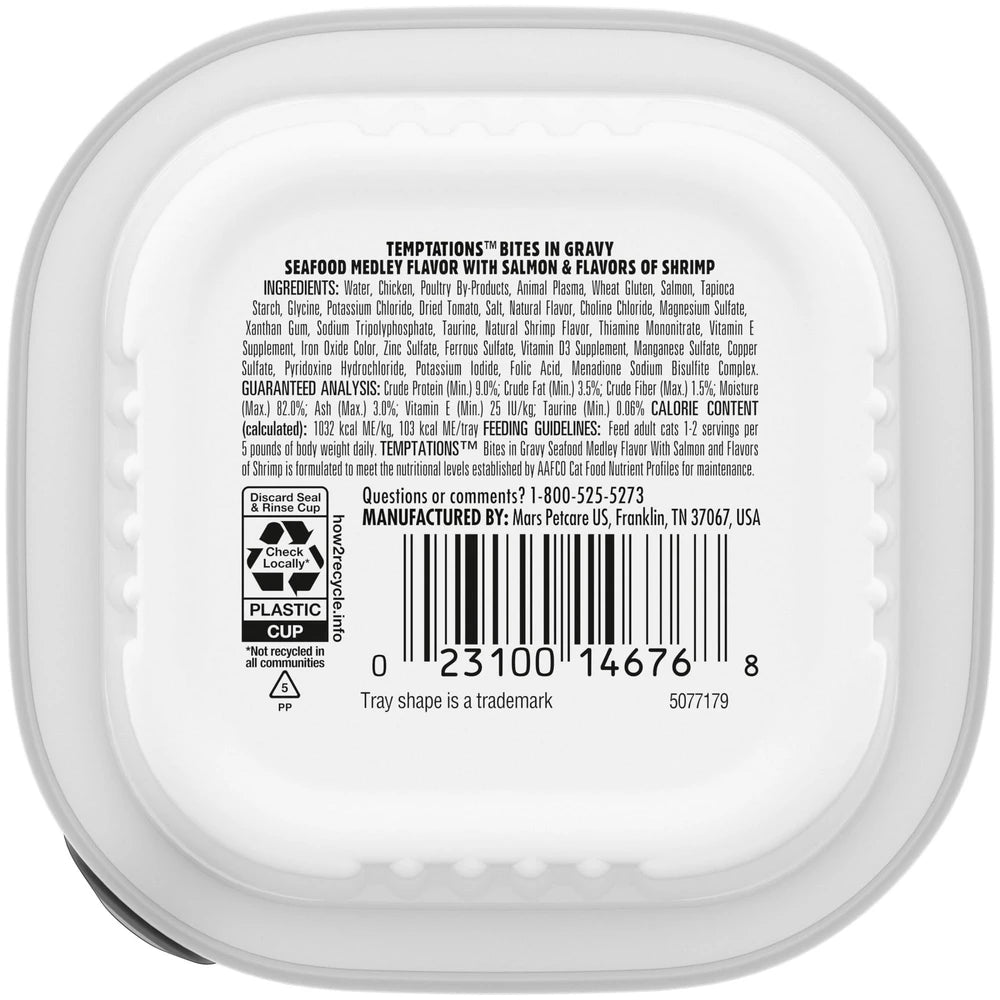 Temptations Bites in Gravy Seafood Flavor Adult Cat Food 3.5 Oz(Pack of 24)