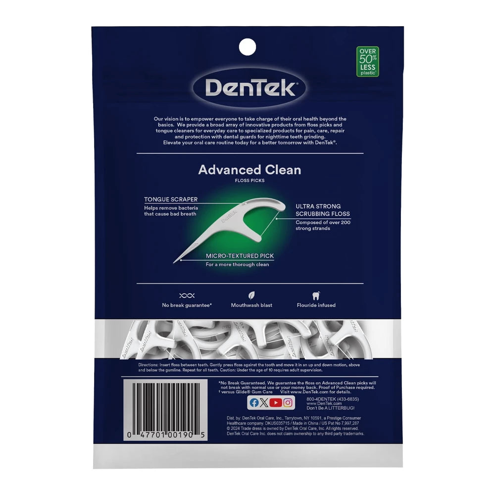 DenTek Flossers Advanced Clean Dental Floss Picks No Break & No Shred Floss 150ct (Pack of 30)