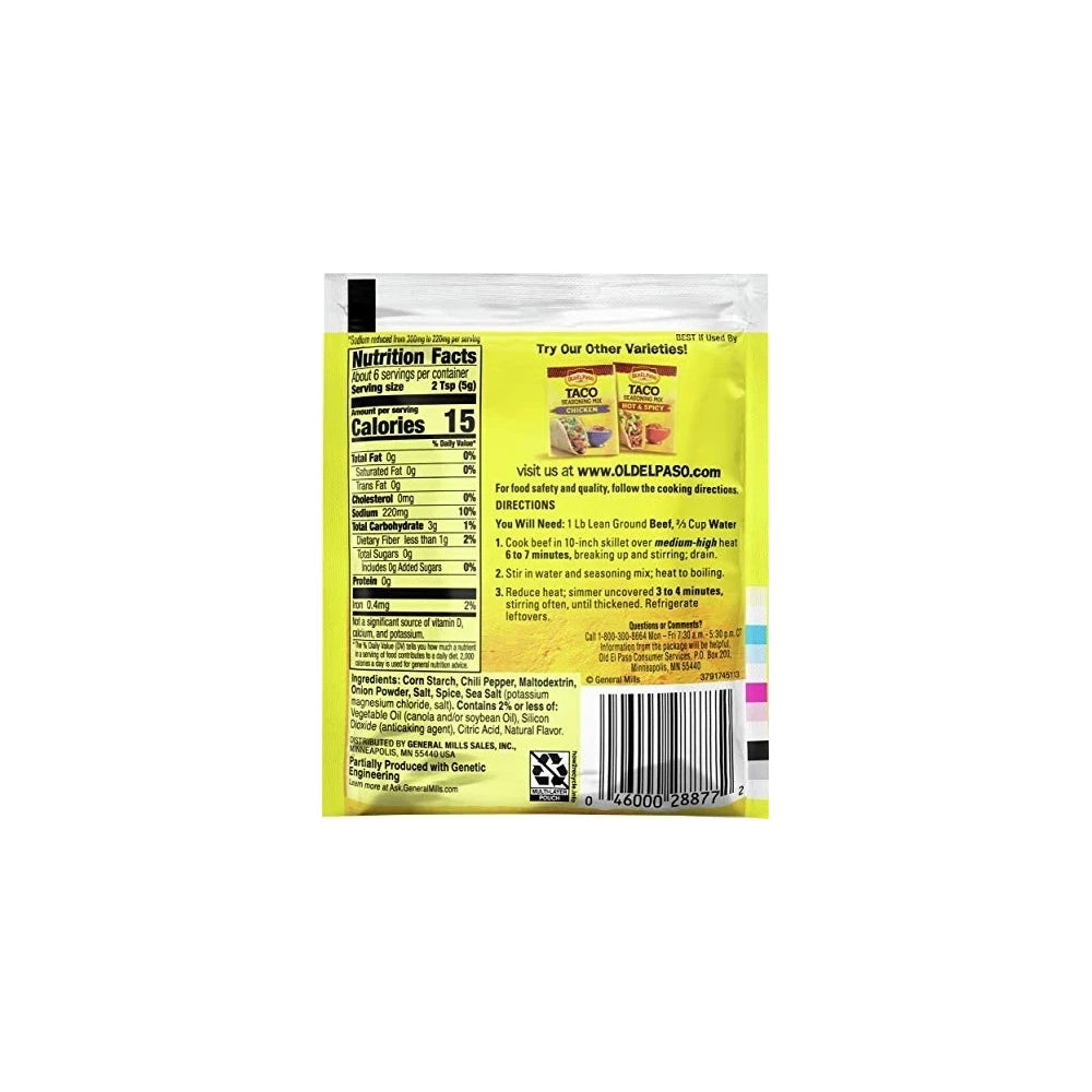 Old El Paso Taco Seasoning 25% Less Sodium 1 Oz (Pack of 32)
