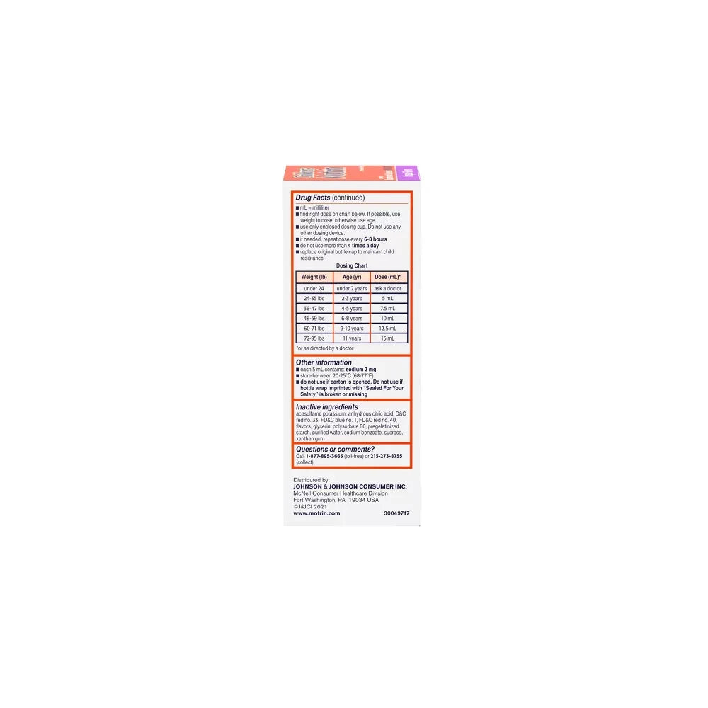 Children's Motrin Pain Reliever/Fever Reducer Liquid - Ibuprofen (NSAID) - Grape - 4 fl Oz (Pack of 36)
