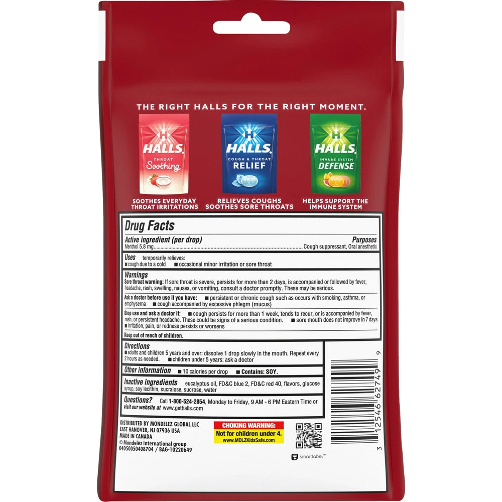 HALLS Triple Action Cough Drops, Cherry, 30/Bag 3.04 Oz (Pack of 48)