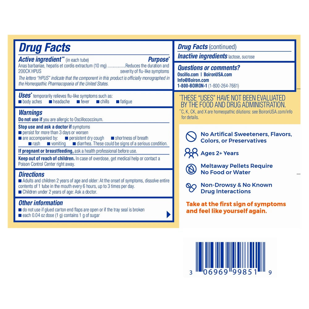 Boiron Oscillococcinum Anas Barbariae Cold, Cough Or Flu Dissolving Tablets - 6Ct 0.04Oz (Pack Of 60)