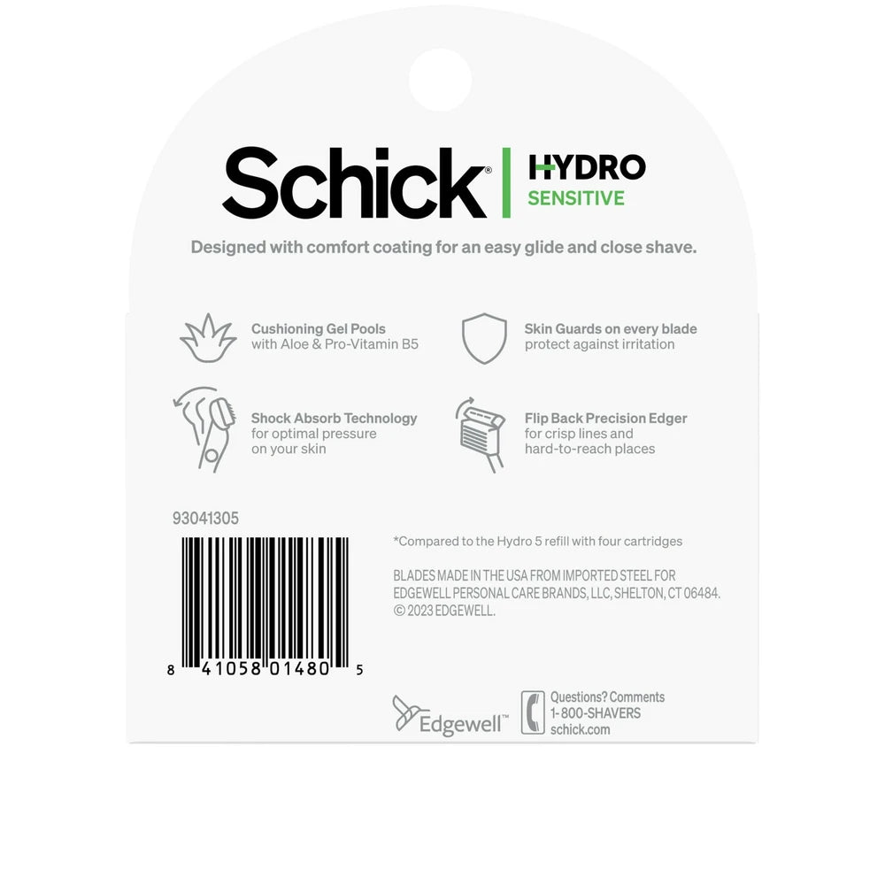 Schick Hydro Sensitive Razor Blade Refills – Men's Razor Refills, Razor Blades for Men - Trial Size – 6 Razor Refills (Pack of 72)
