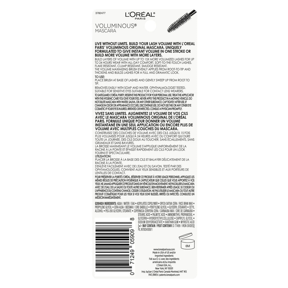 LOreal Voluminous Full Definition Volume Building Eye Mascara Blackest Black 0.96 Oz (Pack of 72)
