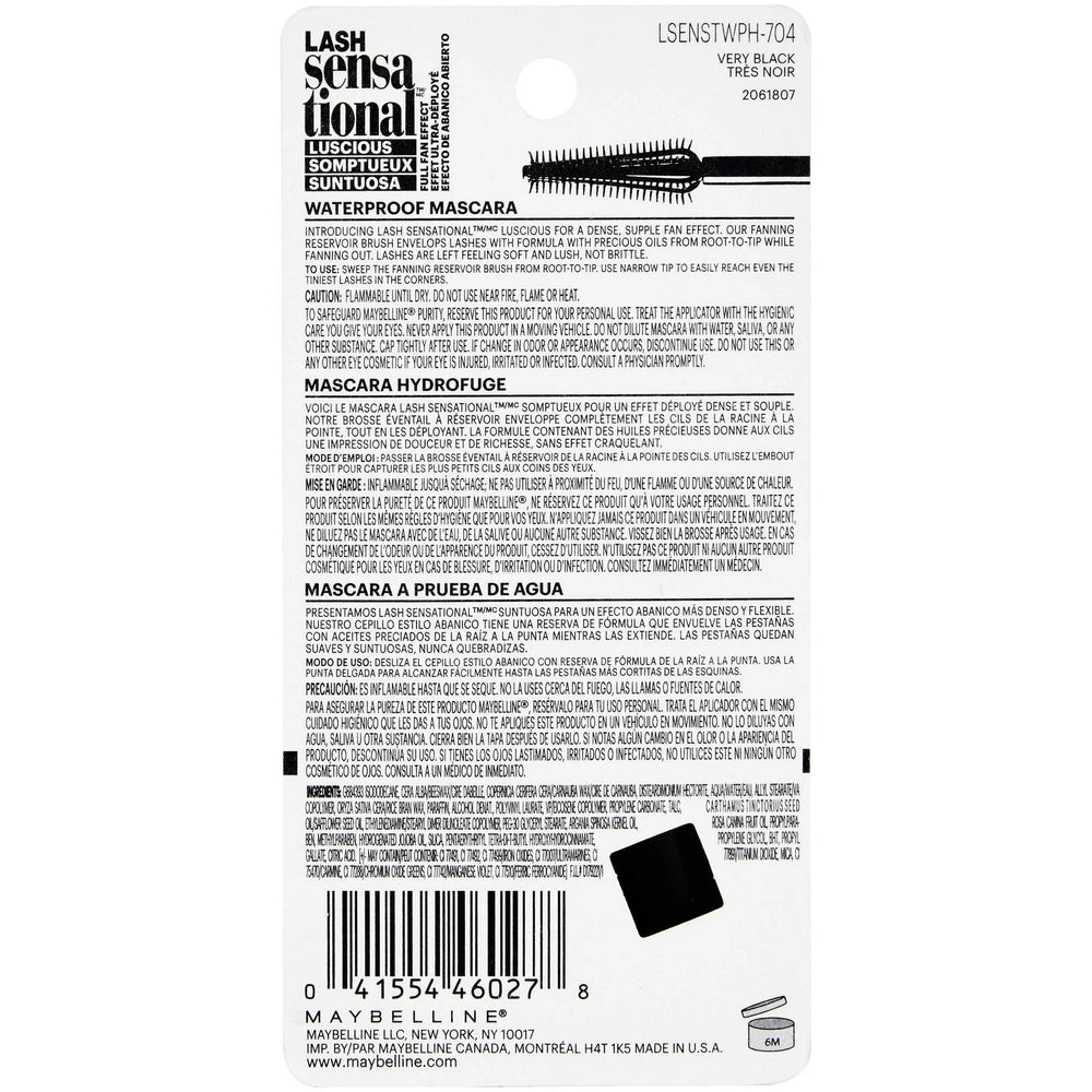 Maybelline Lash Sensational Luscious Waterproof Mascara, Very Black, 0.3 Oz (Pack of 72)