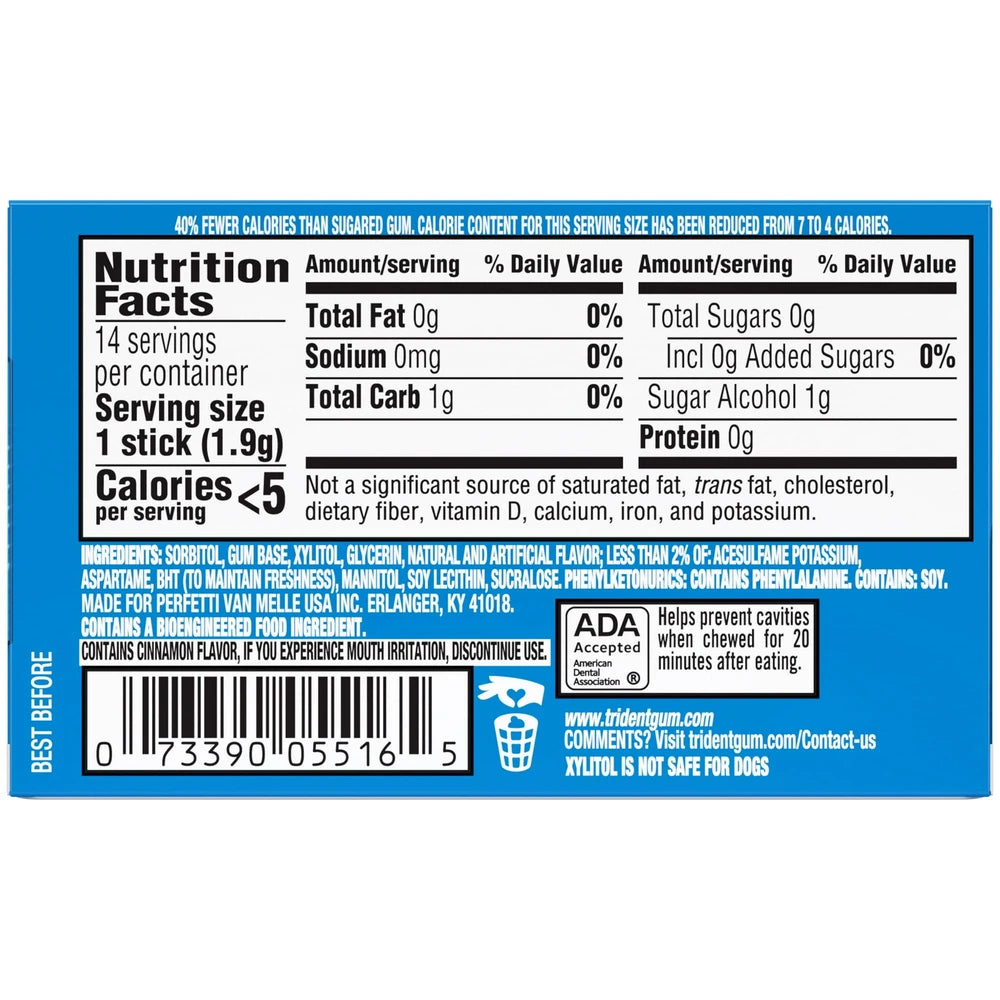 Trident Original Sugar Free Gum - 14 Ct (Pack of 144)