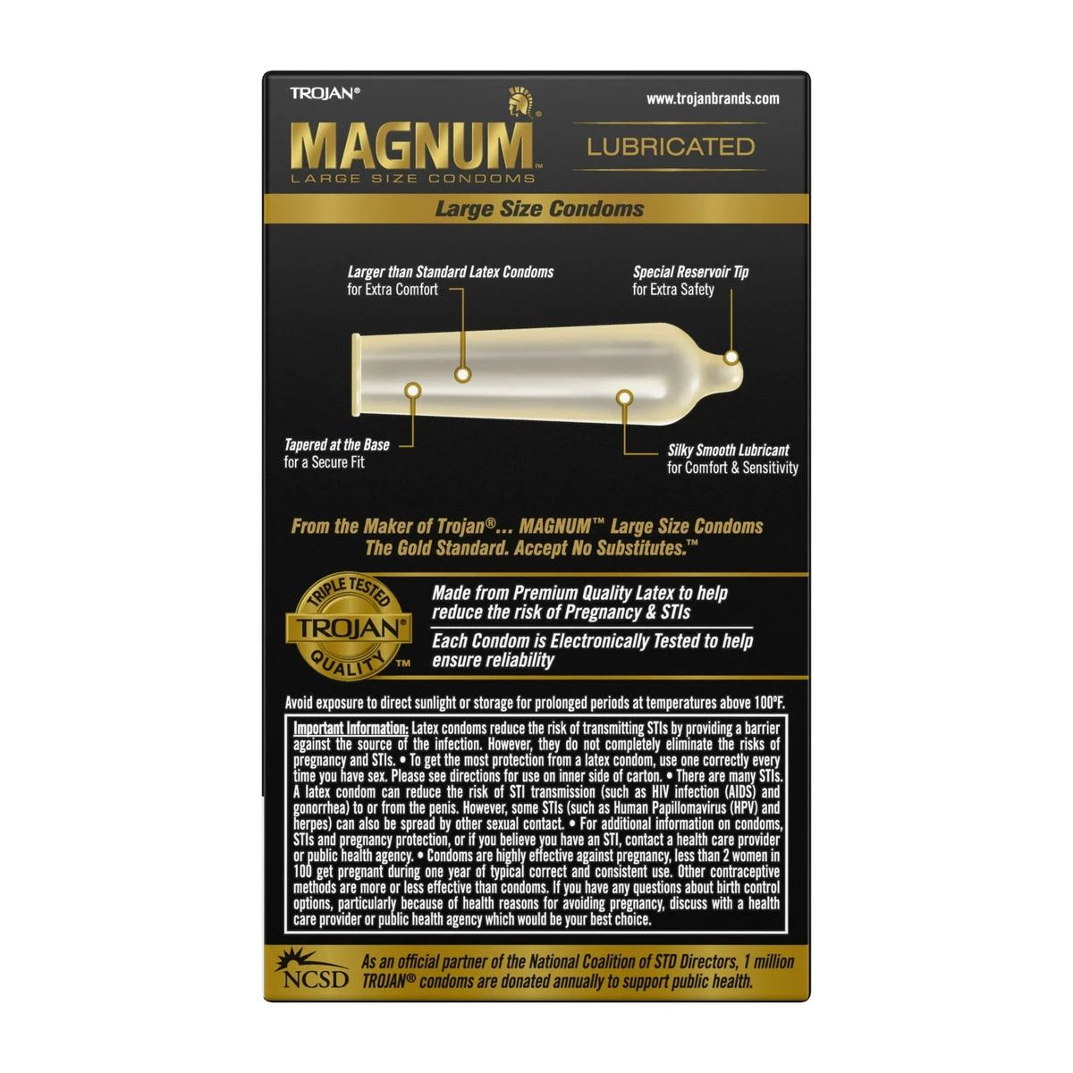 Trojan Magnum Lubricated Latex Condoms Large Size 2.11oz (Pack of 48)