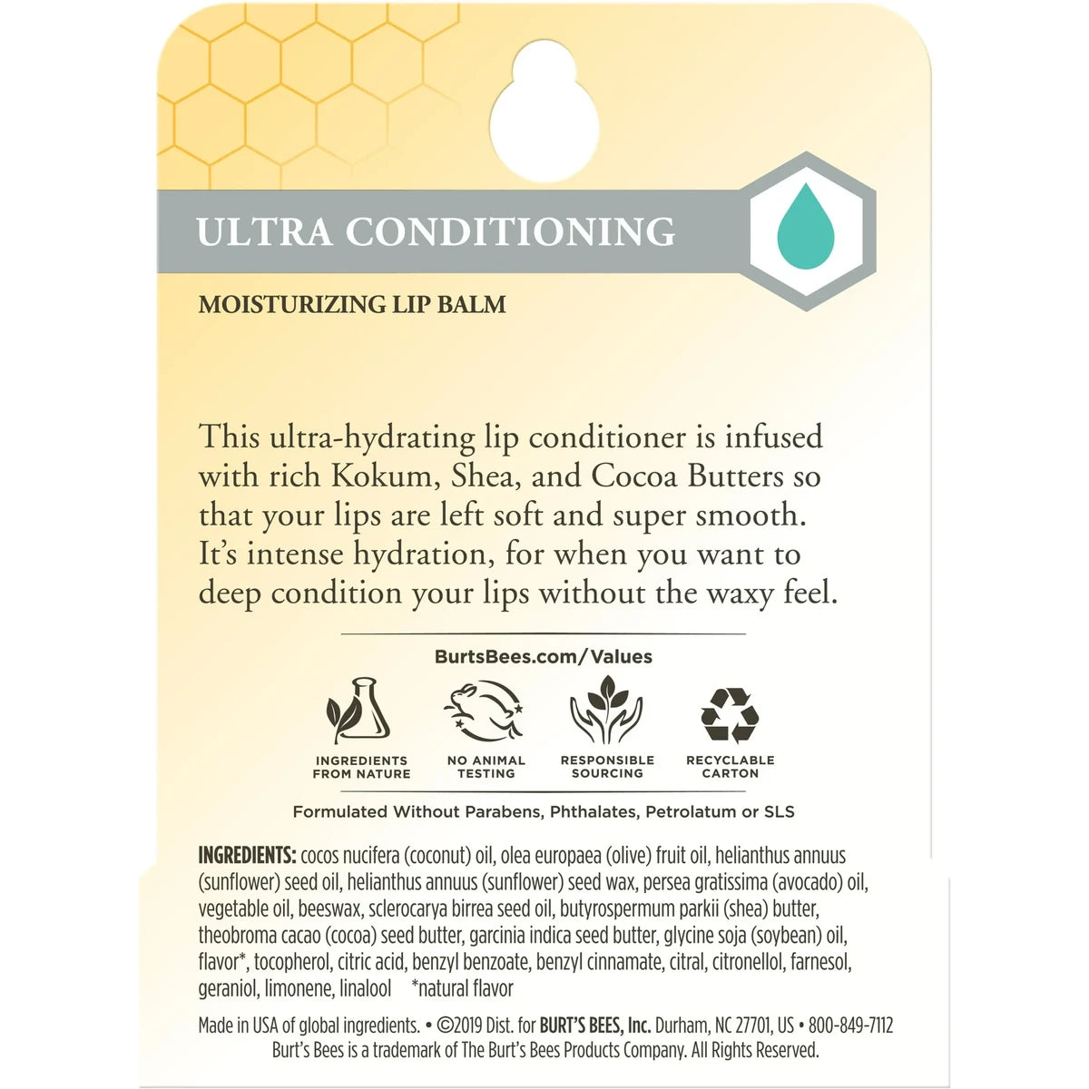 Burts Bees 100% Natural Origin Moisturizing Lip Balm Ultra Conditioning 0.15Oz (Pack Of 48)