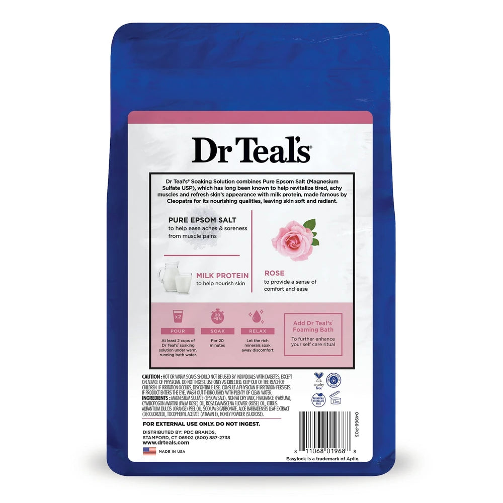 Dr Teal's Epsom Salt Magnesium Soak - Calm & Serenity with Rose Essential Oil & 48 Oz (Pack of 4)
