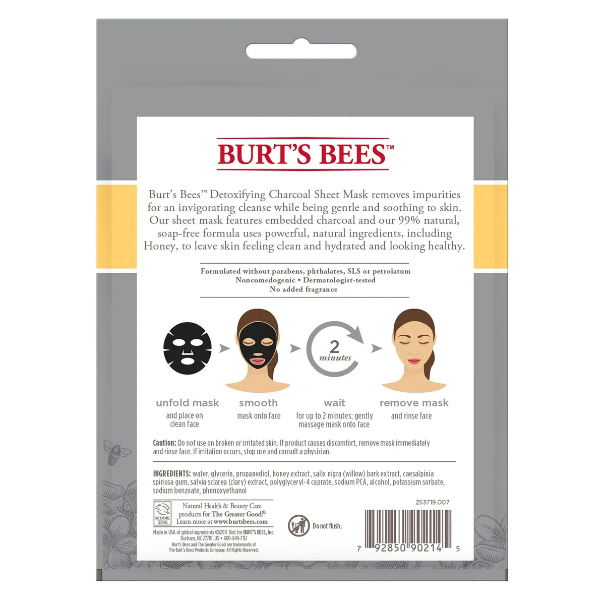 Burts Bees Detoxifying Charcoal Facial Sheet Mask Honey 0.33Oz (Pack Of 48)