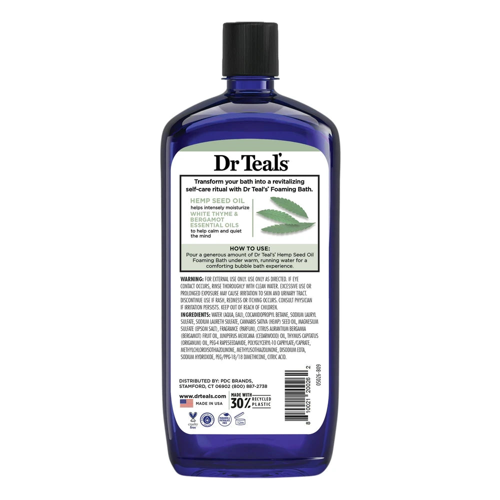 Dr Teal s Foaming Bath Cannabis Sativa Hemp Seed Oil with Essential Oil Blend 34 Fl. Oz (Pack of 12)