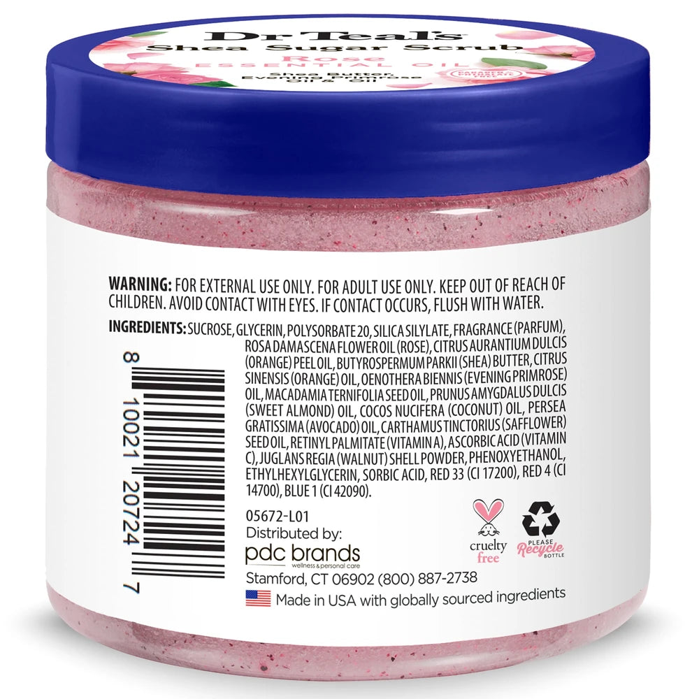 Dr Teal s Shea Sugar Body Scrub Rose with Essential Oil 19 oz (Pack of 12)