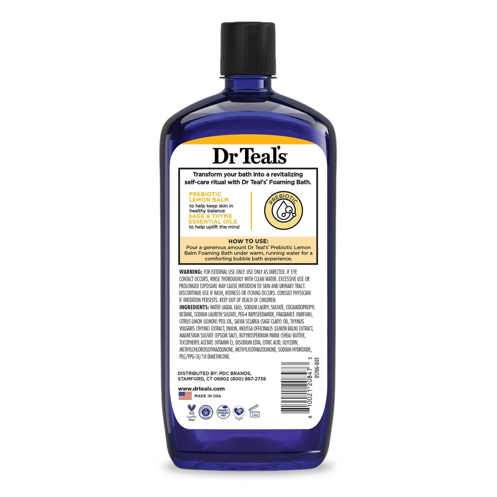 Dr Teal's Prebiotic Lemon Balm with Sage & Thyme Essential Oils Foaming Bath - 3 4 Oz (Pack of 12)