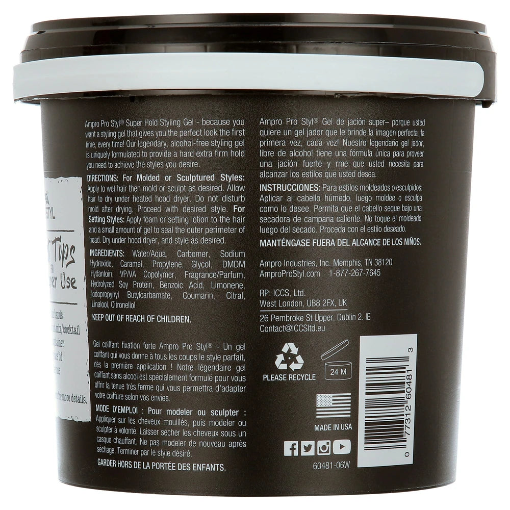 Ampro Pro Styl® Super Hold Protein Styling Gel Resistant Hair Textures 5 lb. 80oz (Pack of 6)