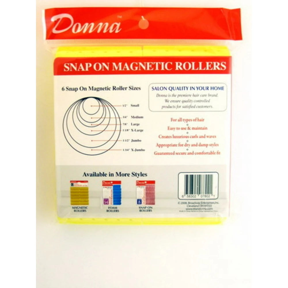 Donna Salon Quality Snap On Magnetic Hair Roller Medium Yellow 12 Ea nan (Pack of 72)