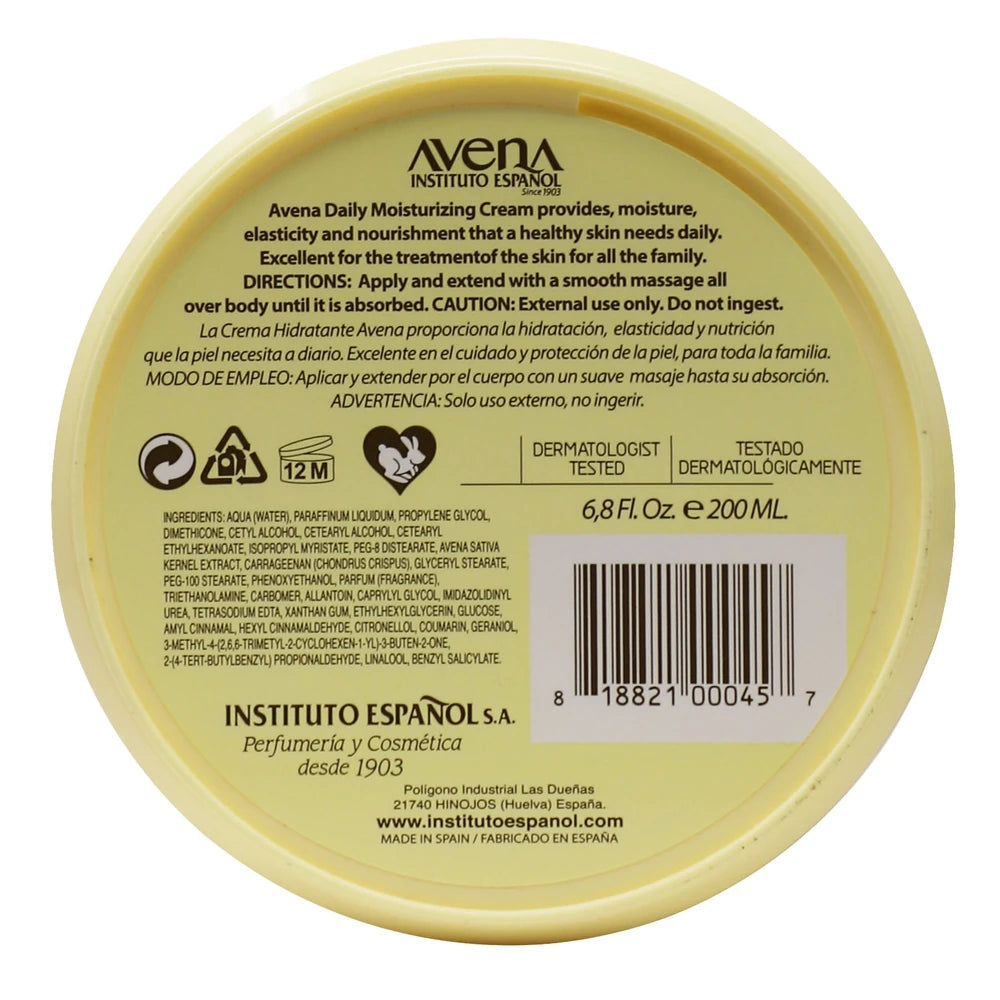 Avena Instituto Espanol Hand and Body Moisturizing Cream Revitalizes and Protect 6.8. Oz (Pack of 12)