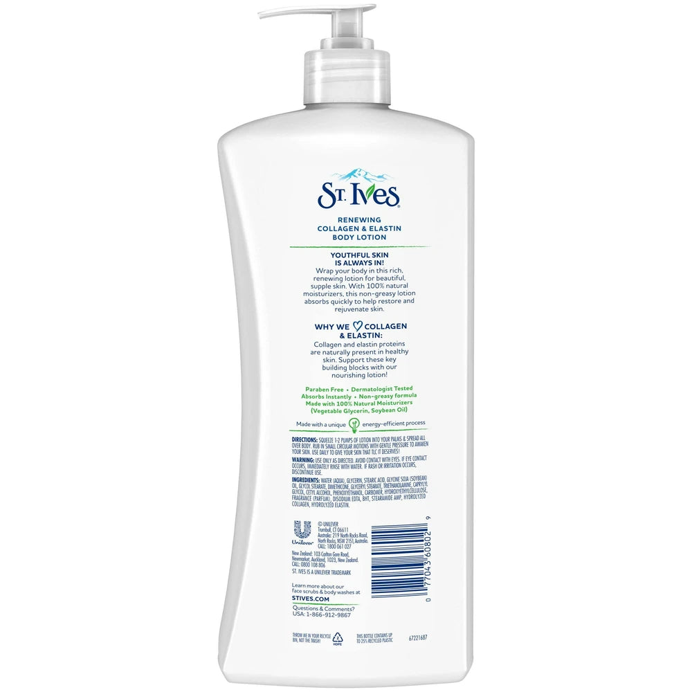 St. Ives Hand & Body Lotion for Women Renewing Collagen Elastin for Dry Skin 21 Oz (Pack of 4)