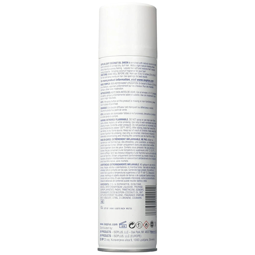 Isoplus Coconut Oil Sheen Light Hair Spray 9 oz. (Pack of 12)