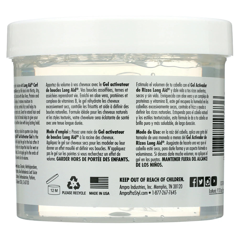 Long Aid Curl Activator Hair Styling Gel Regular 32oz. Moisturizing Unisex (Pack of 6)