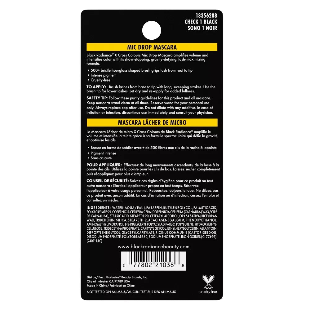 Black Radiance Cross Colors Mic Drop Mascara - Black - 0.33 fl oz (Pack of 48)