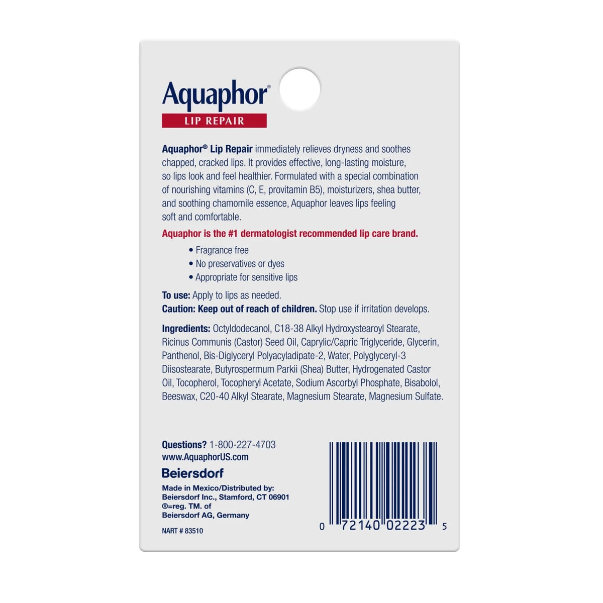 Aquaphor Lip Repair Relief Dry Lips 0.25Oz (Pack Of 48)