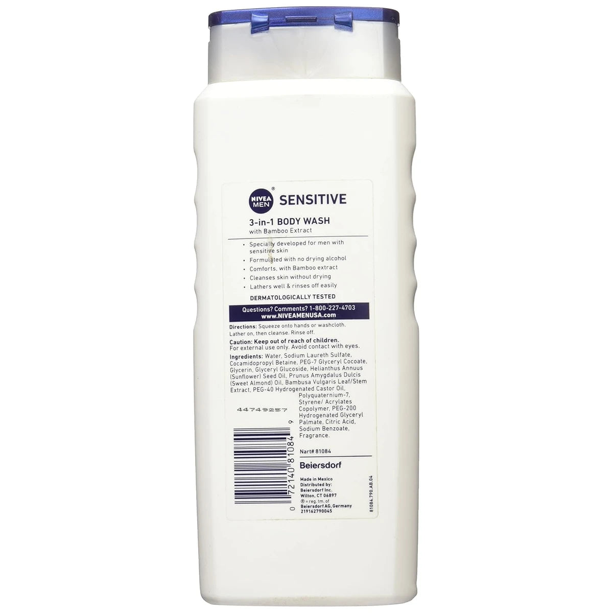 Nivea Men Sensitive Body Wash with Bamboo Extract 16.9Oz (Pack of 12)