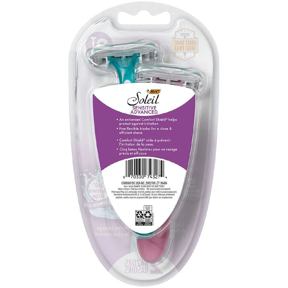 BIC Soleil Sensitive Advanced Womens Disposable Razors Blades 3.2Oz (Pack of 72)
