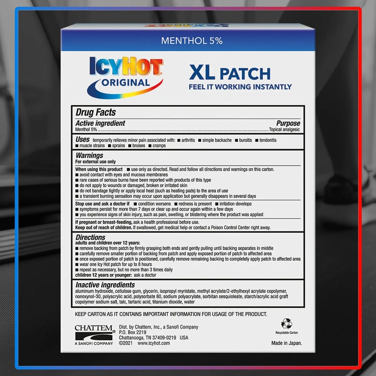 Icy Hot Original XL Pain Relief Patch 0.9Oz (Pack of 24)