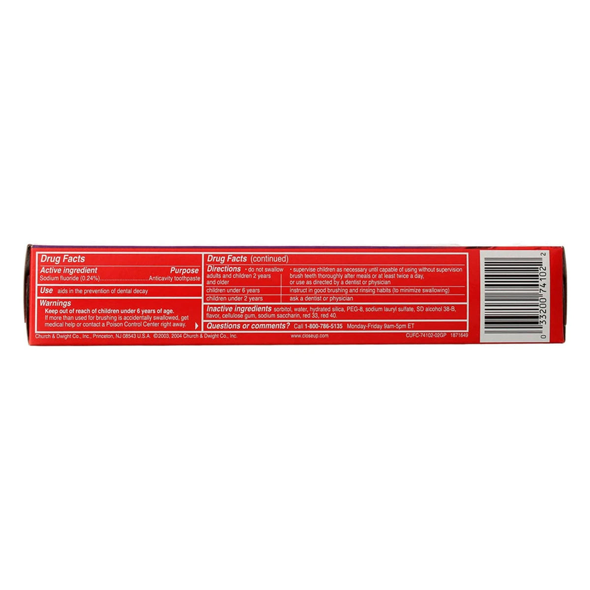 Close Up Cinnamon Red Gel Anticavity Fluoride Toothpaste 6Oz (Pack of 24)