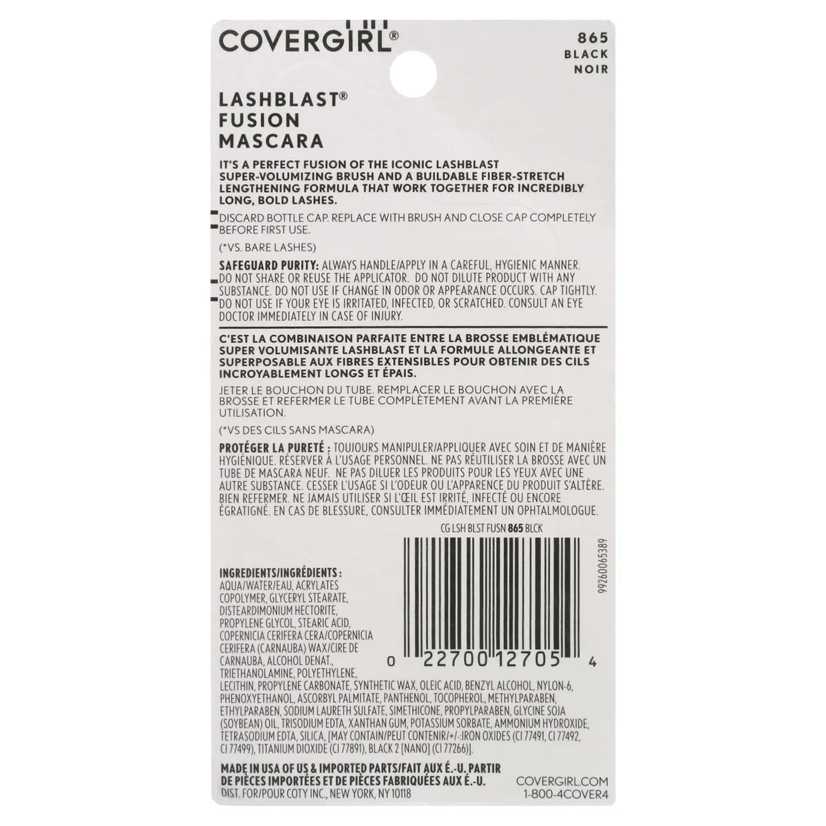Cover Girl Lashblast Fusion Mascara Black #865 0.44Oz (Pack of 72)