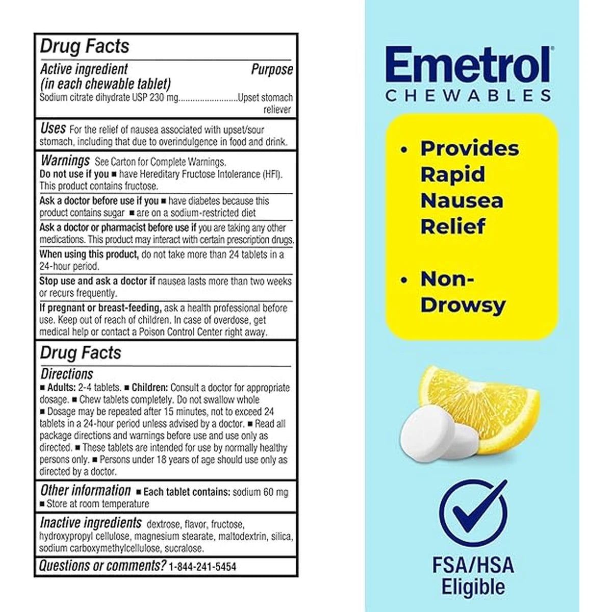 Emetrol Rapid Nausea Relief Chewable Tablets Lemon 4.2oz (Pack of 24)
