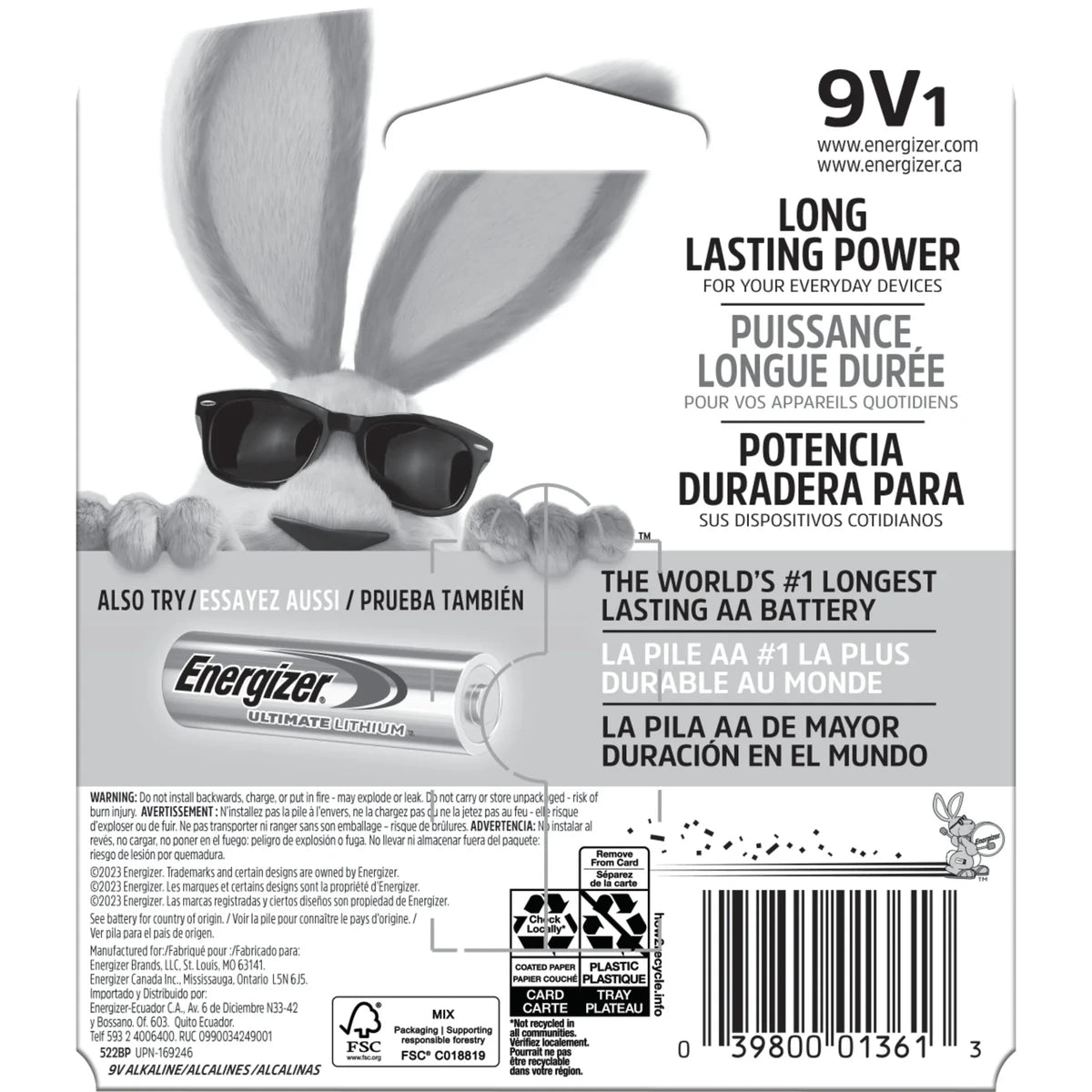 Energizer Alkaline Battery 522Bp9 V 0.48Oz (Pack Of 24)