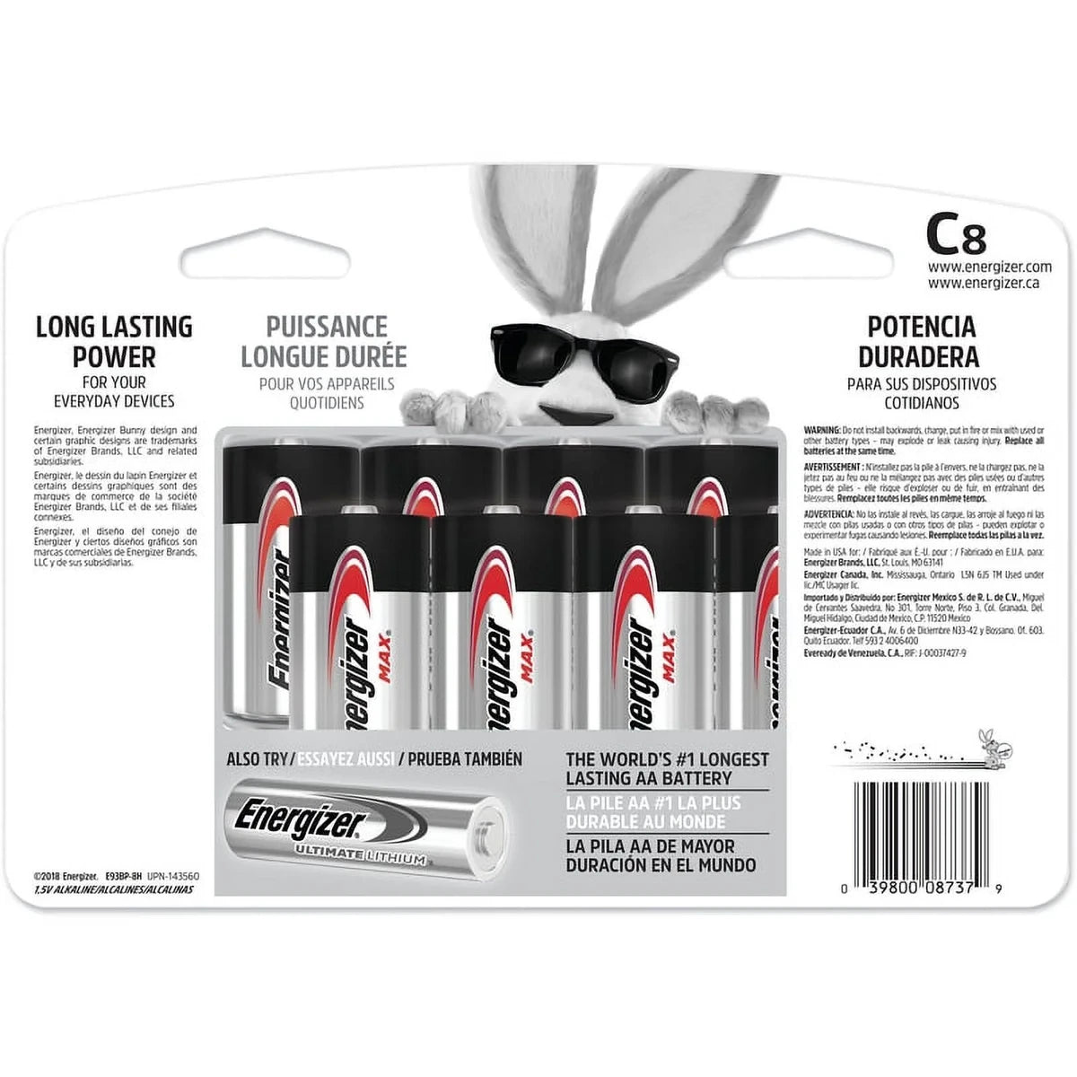 Energizer Max Size C Cell Alkaline Batteries 2.34Oz (Pack of 8)